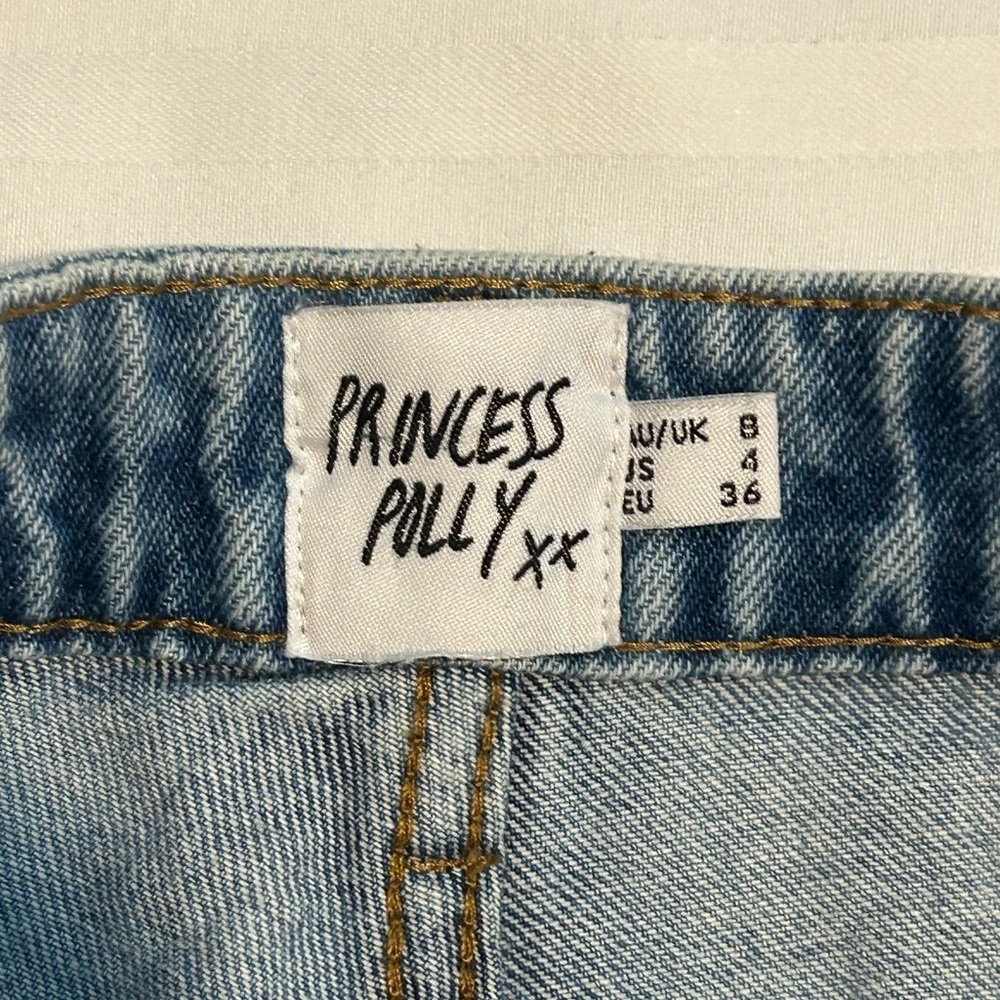 Princess Polly Light Blue High-Waist Distressed Denim Jean Shorts - Picture 6 of 8